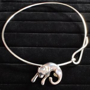 Vintage 925 Sterling Silver Necklace W/ Cat Slide Pendant OTC Figural Festival